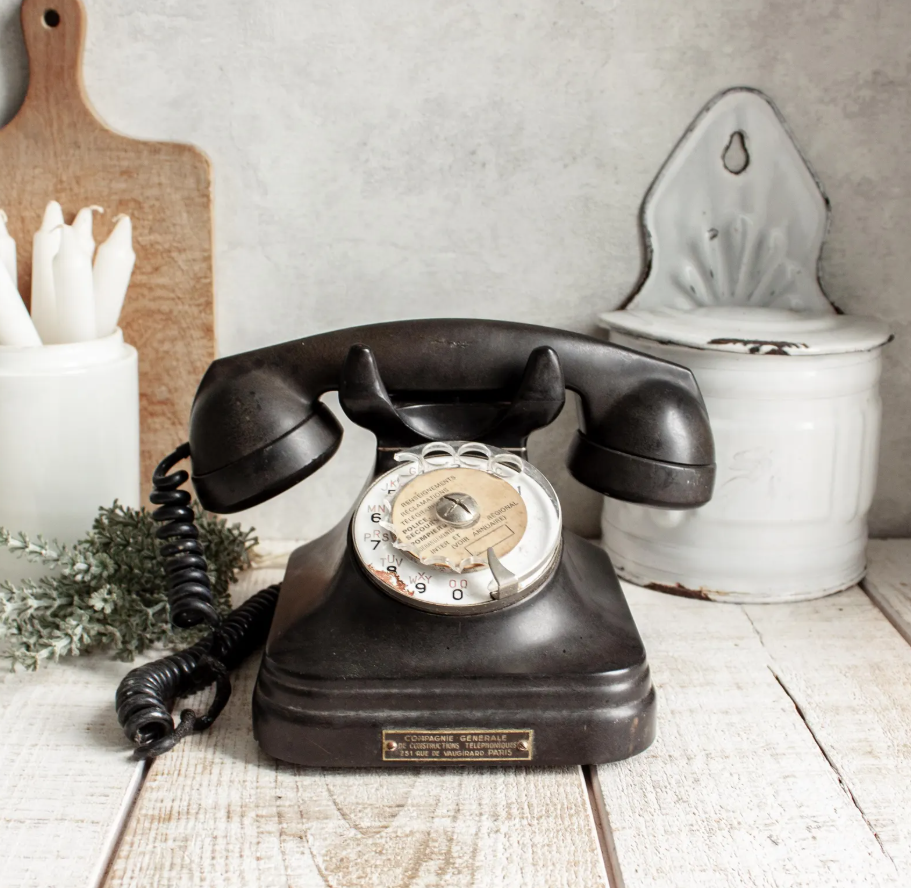 Antique French Black Bakelite Desk Telephone – Vintage Rotary Phone