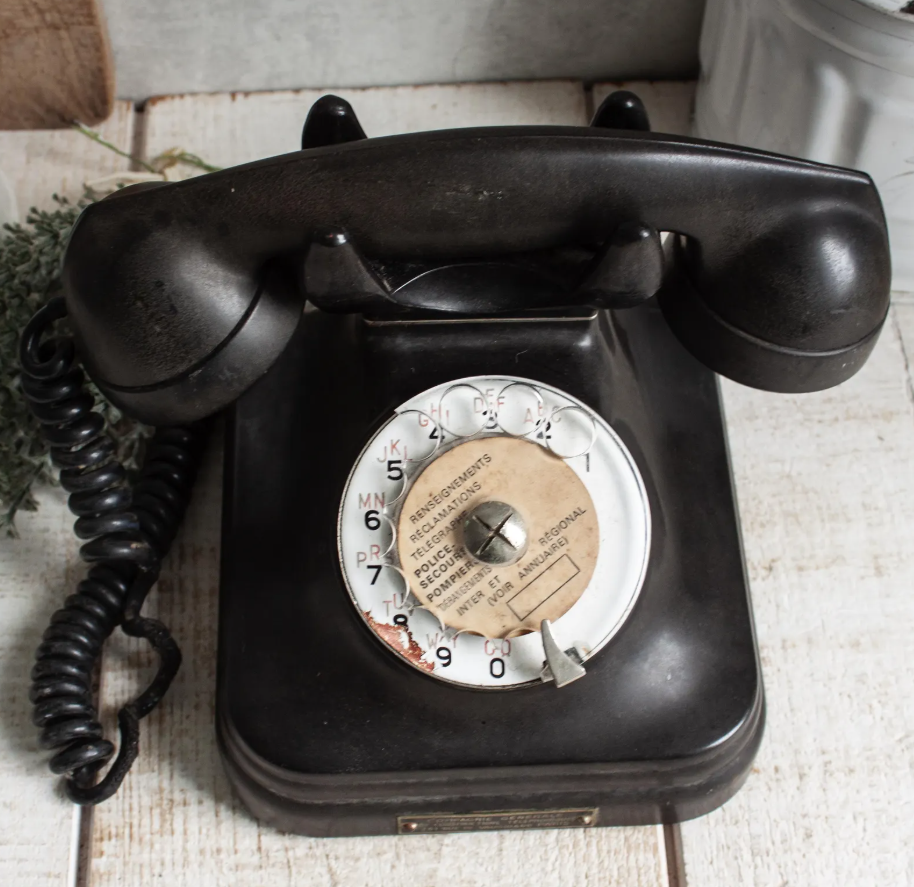 Antique French Black Bakelite Desk Telephone – Vintage Rotary Phone
