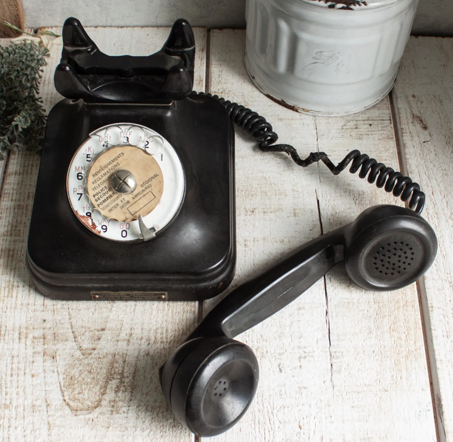 Antique French Black Bakelite Desk Telephone – Vintage Rotary Phone