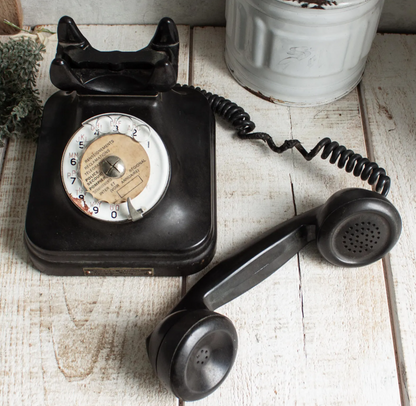 Antique French Black Bakelite Desk Telephone – Vintage Rotary Phone